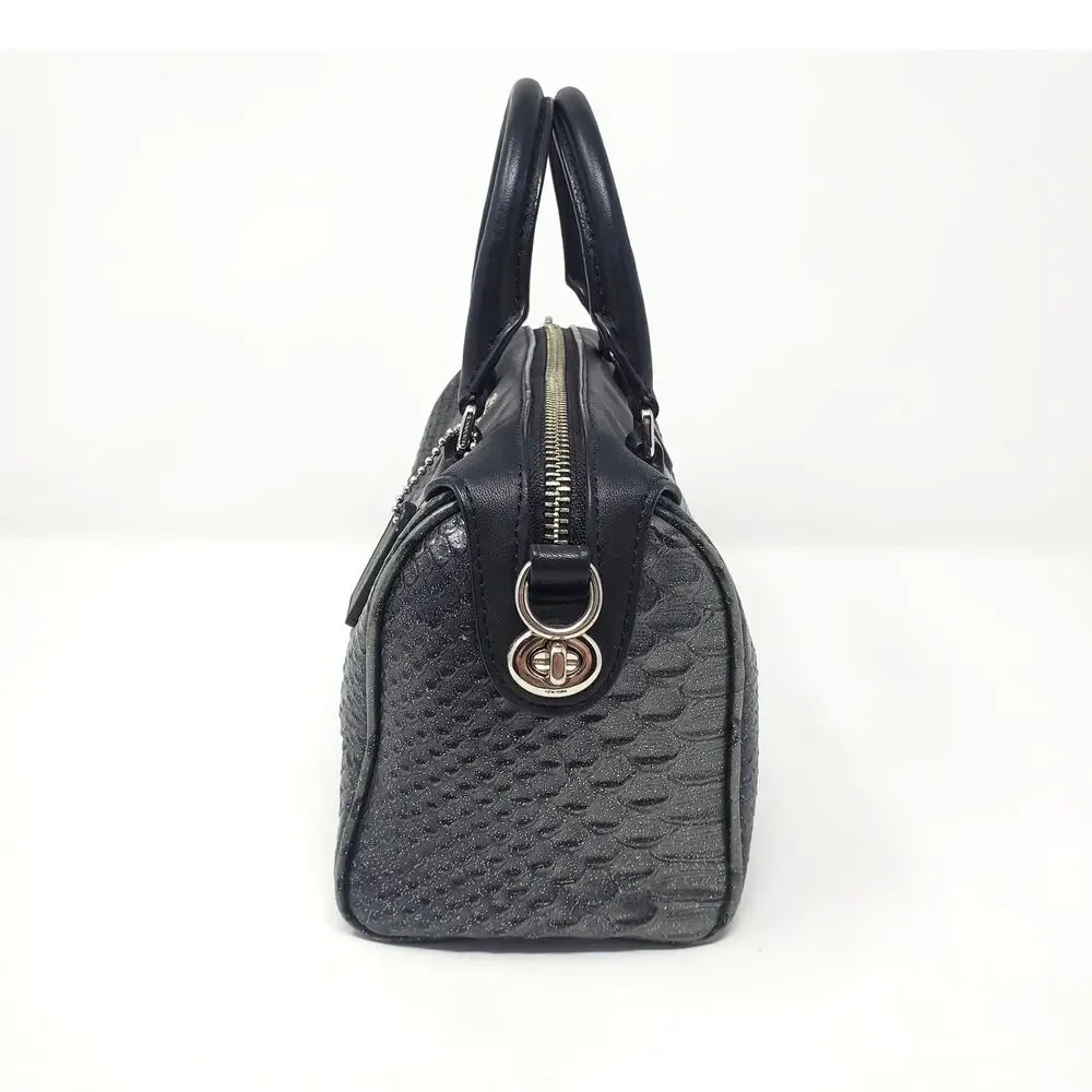 Coach Baby Bennett Satchel Handbag Metallic Gunmetal Black Snake Embossed F36657